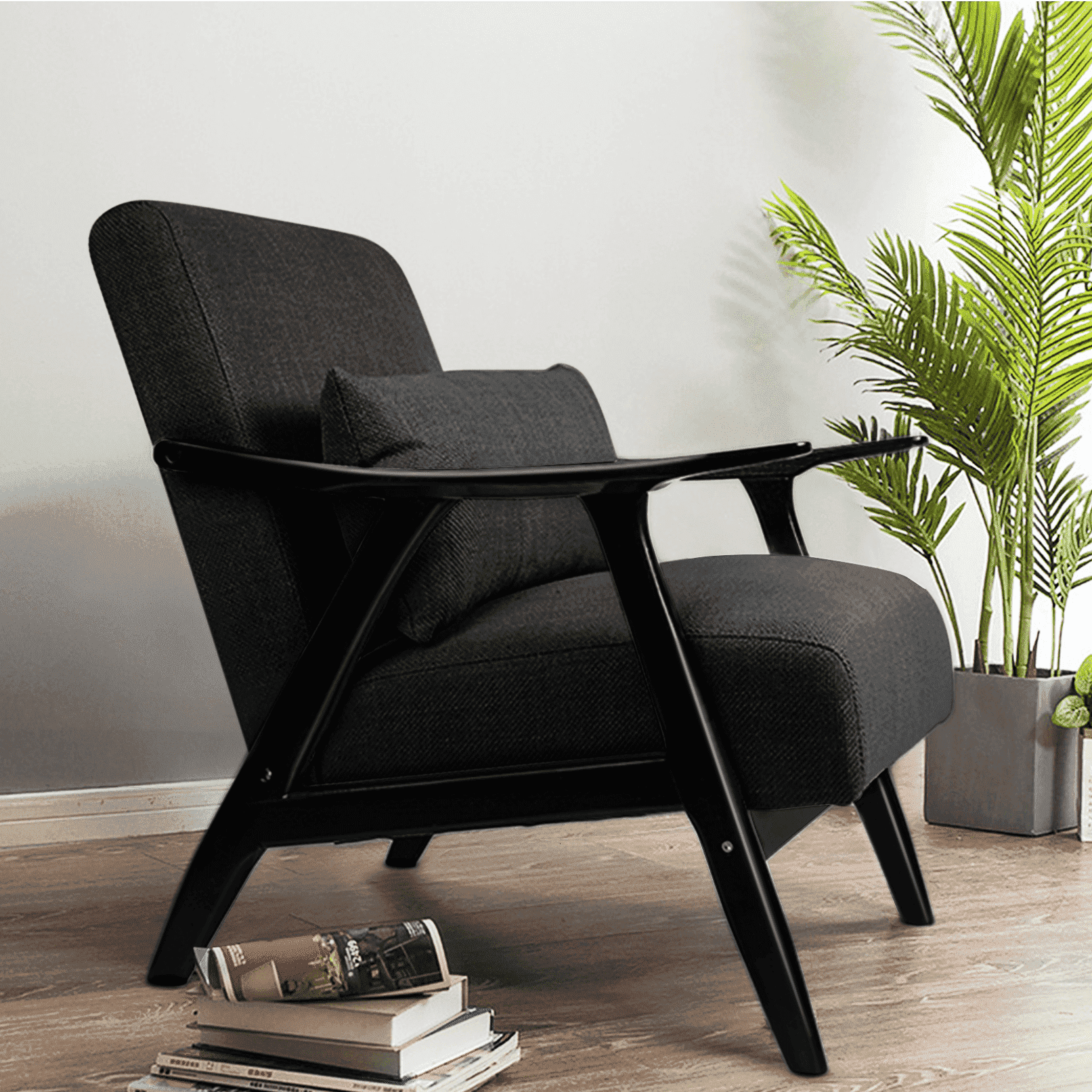 OAKHAM Mid Century Modern Accent Chair, Ebony-Black, Fabric Arm Chair ...