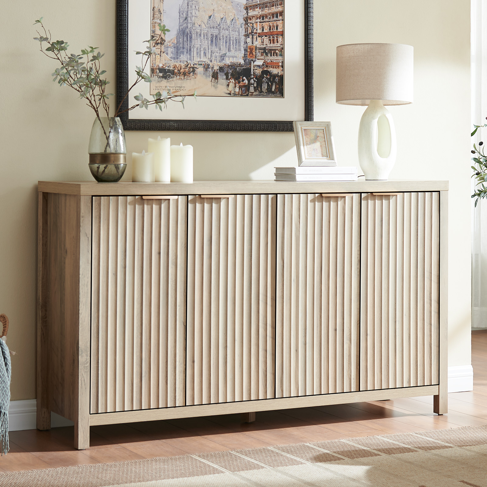 OAKHAM Oxford 4 Door Storage Cabinet Fluted Sideboard Large Buffet With OAKHAM Oxford 4 Door Storage Cabinet Fluted Sideboard Large Buffet With