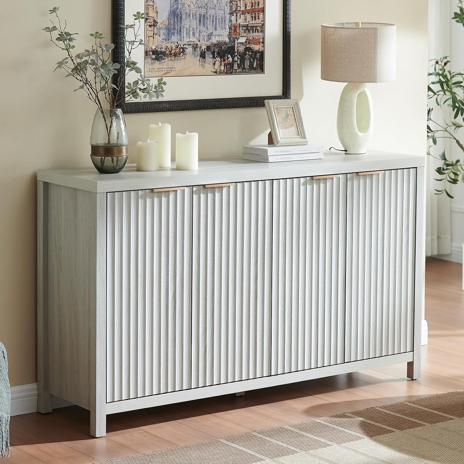 OAKHAM Oxford 4 Door Storage Fluted Sideboard Large Buffet with Adjustable Shelves