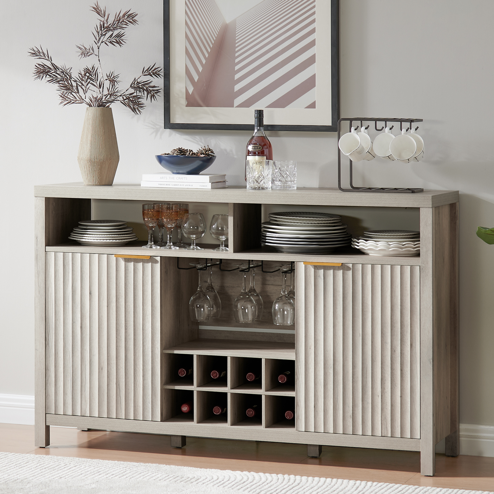 OAKHAM Oxford Bar with Wine Racks, Fluted Sideboard Buffet