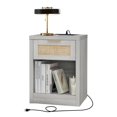 thumbnail image 1 of OAKHAM Rattan Nightstand with Charging Station, Boho Bedside Table, Wood Composite, 1 of 7