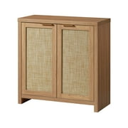OAKHAM Sideboard Buffet Cabinet, Rattan Cabinet with Doors Farmhouse Kitchen Storage Cabinet, Boho Accent Cabinet for Living room, Weathered Oak