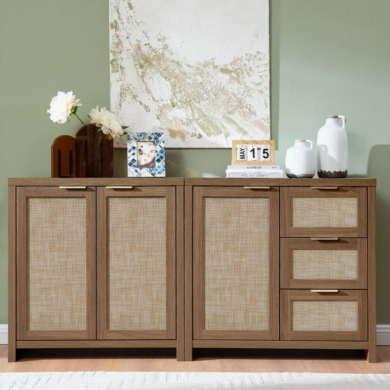 Oakham Storage Cabinet with 3 Door and 3 Drawer Rattan Sideboard Buffet Accent Cabinet Boho Entryway Storage Cabinet Console for Living Room Bedroom