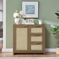 thumbnail image 1 of OAKHAM Storage Cabinet with 3 Drawer, Rattan Sideboard Buffet Accent Cabinet Boho Entryway Storage Cabinet Console for Living Room, Bedroom, Hallway, Special Walnut, 1 of 9