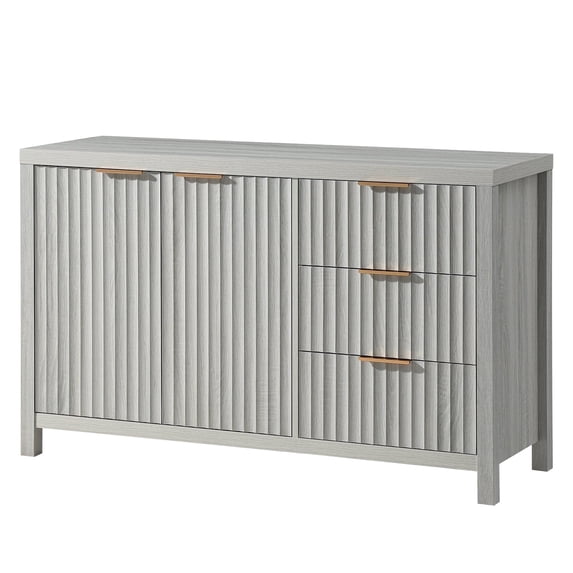 OAKHAM Storage Cabinet with 3 Drawers, Fluted Sideboard Buffet with Adjustable Shelf, Pale Oak