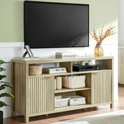 OAKHAM Tv Stands for 65 Inch Tv, Modern Farmhouse Entertainment Center, TV Console with Fluted Doors Cabinet, Media Console with Storage, Sunwashed Ash Oak