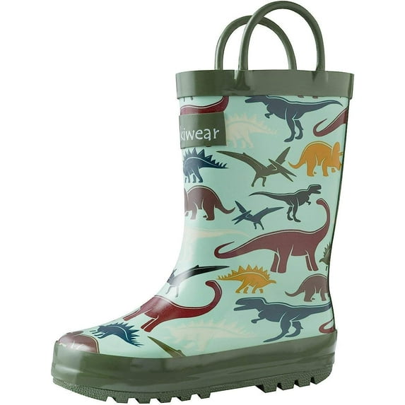 OAKI Kids Waterproof Rubber Rain Boots with Easy-On Handles. Little Kid (4-8 Years) 11 Little Kid Earthy Dino
