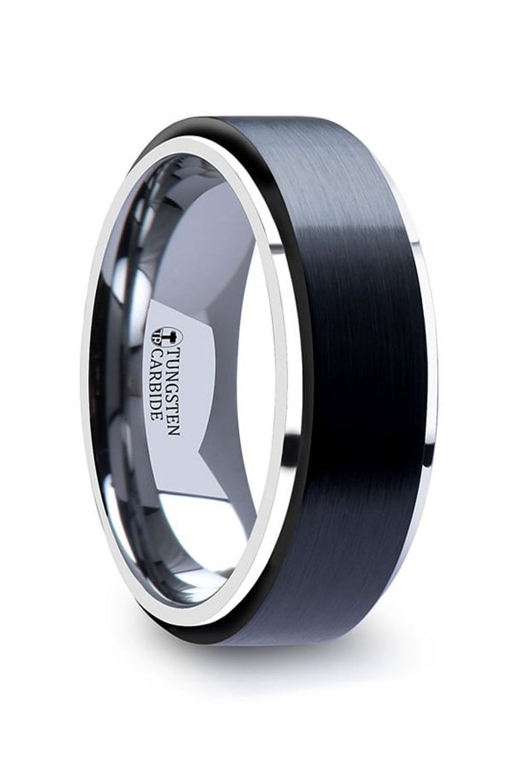 OAKLAND Tungsten Ring with Raised Brush Finished Black Ceramic Center - 8 mm