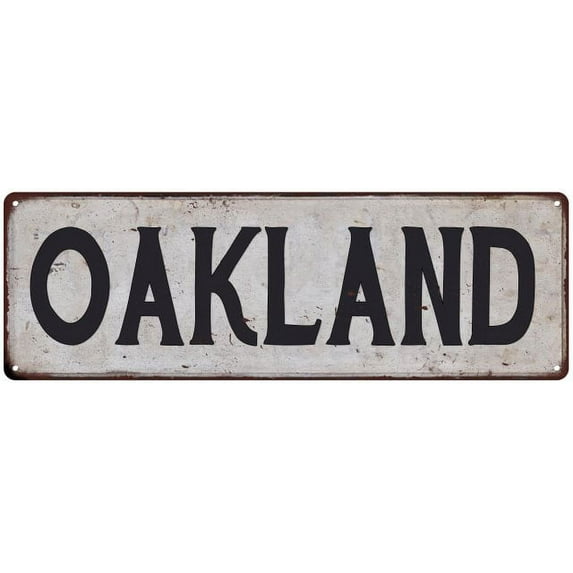 OAKLAND Vintage Look Rustic Metal City State Sign 8 x 24 Matte Finish Metal 108240041134