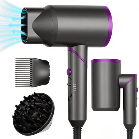 OAKSKY Hair Dryer with Comb,1800W Professional Ionic Blow Dryer with Diffuser for Curly Hair,Foldable & Protable Design for Travel