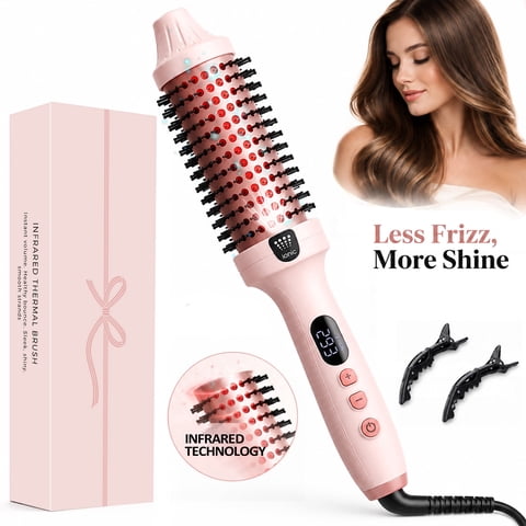 OAKSKY Infrared Thermal Brush, Curling Iron Heated Round Brush,Negative Ions for Smooth, Shiny Hair with Less Damage