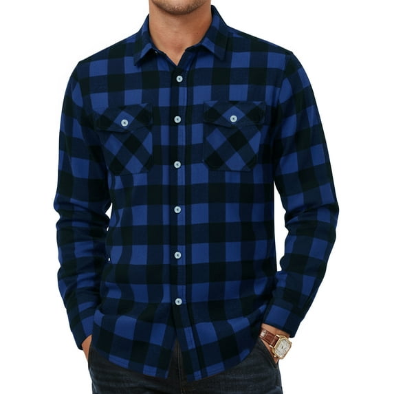 OALUXE Men's Plaid Button Down Shirts Cotton Long Sleeve Shirts with Pocket