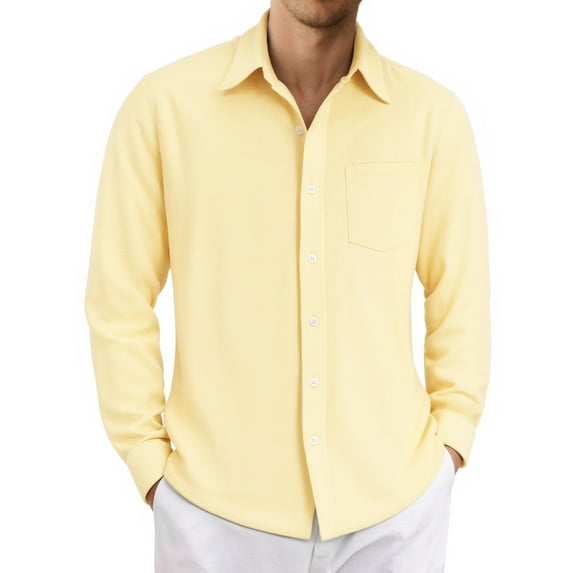 OALUXE Linen Button Down Shirts For Men Casual Long Sleeve Lightweight Dress Shirts With Pocket