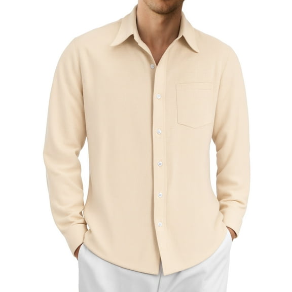 OALUXE Linen Button Down Shirts For Men Casual Long Sleeve Lightweight Dress Shirts With Pocket