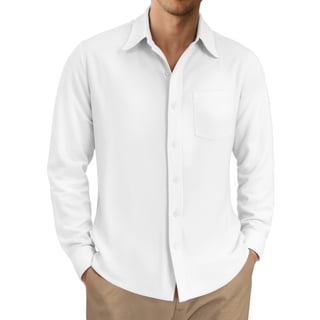 OALUXE Linen Button Down Shirts For Men Casual Long Sleeve Lightweight Dress Shirts With Pocket