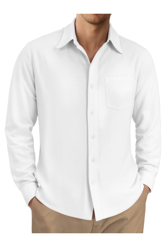 Linen Button Down Shirts For Men Casual Long Sleeve Lightweight Dress Shirts With Pocket