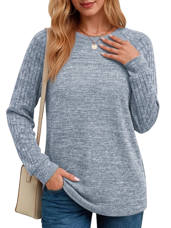 Long Sleeve Shirts for Women Casual Tunic Tops Loose Fit Dressy Crewneck Lightweight Pullover Sweaters