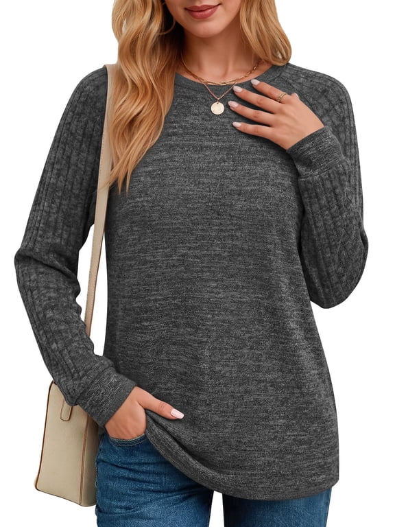 Long Sleeve Shirts for Women Casual Tunic Tops Loose Fit Dressy Crewneck Lightweight Pullover Sweaters