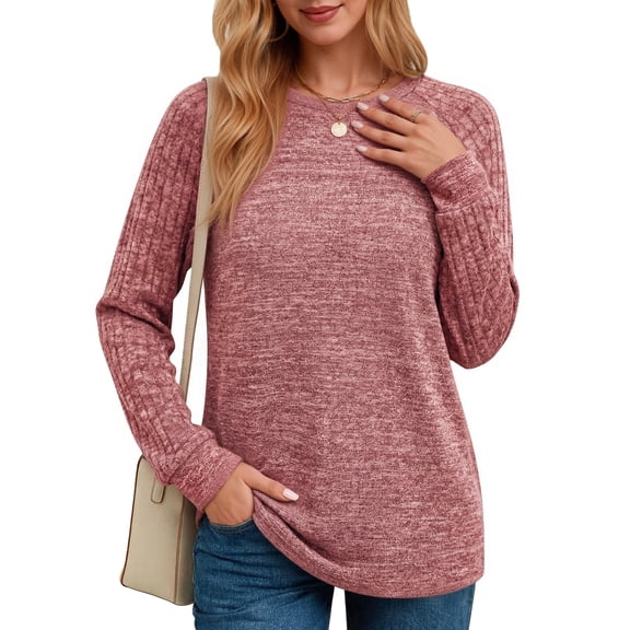 OALUXE Long Sleeve Shirts for Women Casual Tunic Tops Loose Fit Dressy Crewneck Lightweight Pullover Sweaters