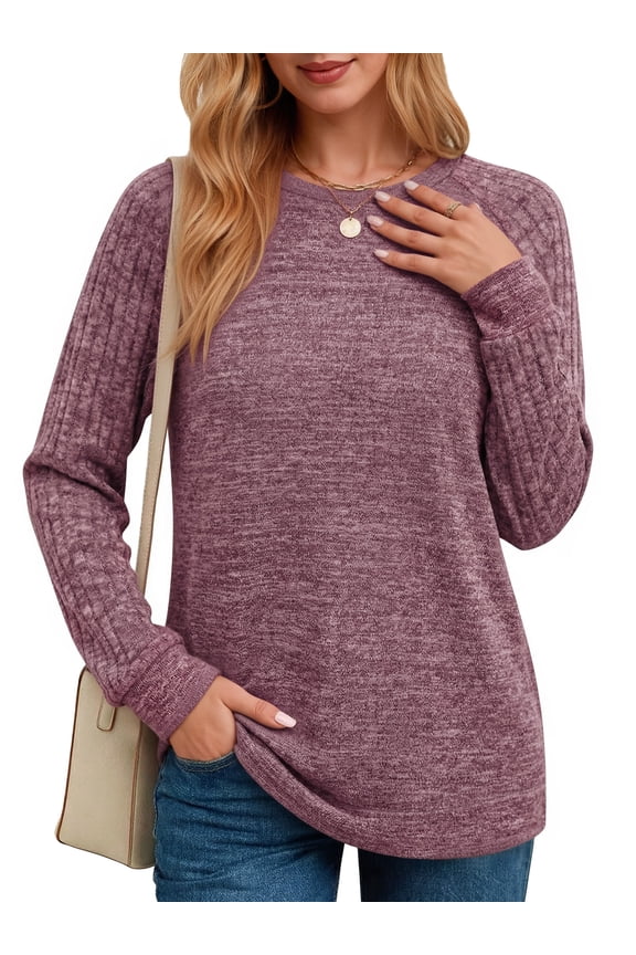 Long Sleeve Shirts for Women Casual Tunic Tops Loose Fit Dressy Crewneck Lightweight Pullover Sweaters