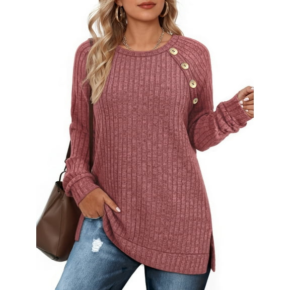 OALUXE Long Sleeve Shirts for Women Casual Tunic Tops Loose Fit Dressy Lightweight Sweaters