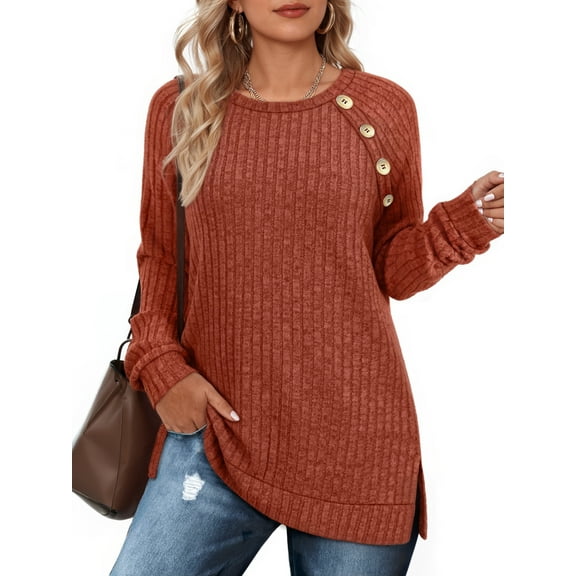 OALUXE Long Sleeve Shirts for Women Casual Tunic Tops Loose Fit Dressy Lightweight Sweaters