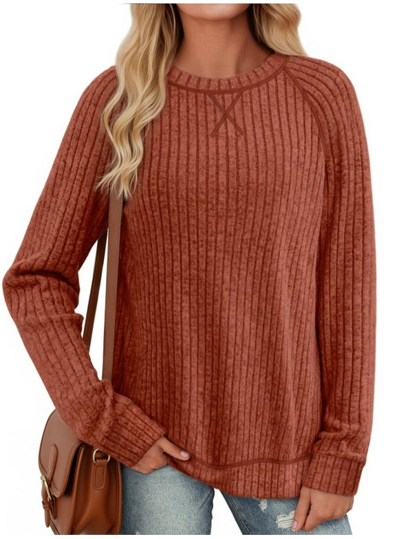 Long Sleeve Shirts for Women Dressy Casual Tunic Tops Crewneck Side Split Lightweight Pullover Sweaters