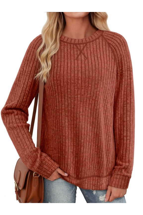 Long Sleeve Shirts for Women Dressy Casual Tunic Tops Crewneck Side Split Lightweight Pullover Sweaters