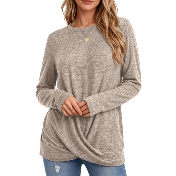 OALUXE Long Sleeve Shirts for Women Dressy Casual Tunic Tops Crewneck Front Twist Blouses