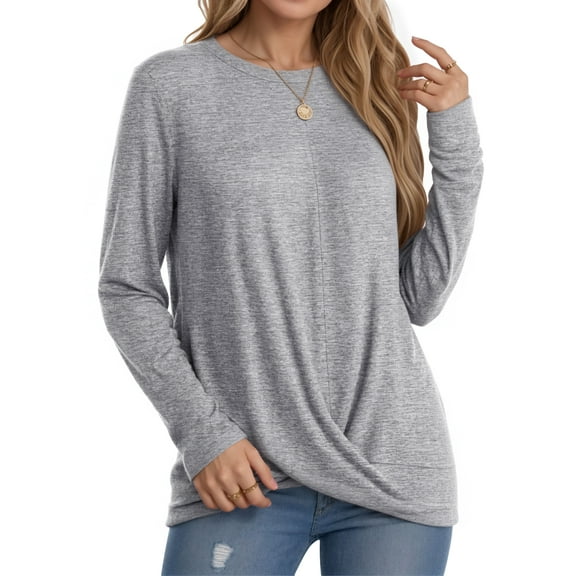 OALUXE Long Sleeve Shirts for Women Dressy Casual Tunic Tops Crewneck Front Twist Blouses