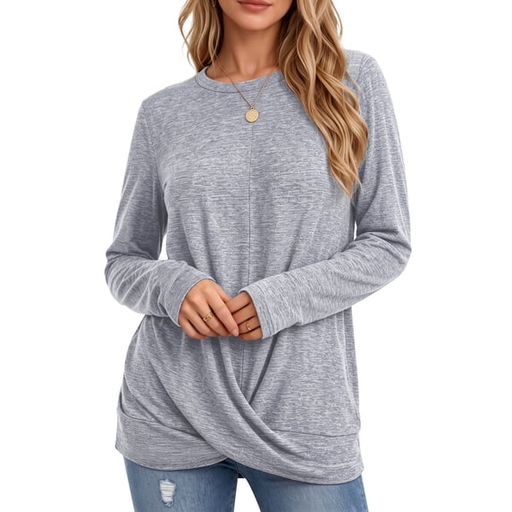 OALUXE Long Sleeve Shirts for Women Dressy Casual Tunic Tops Crewneck Front Twist Blouses
