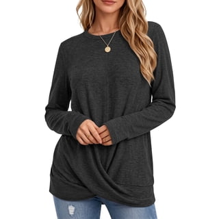 OALUXE Long Sleeve Shirts for Women Dressy Casual Tunic Tops Crewneck Front Twist Blouses