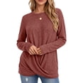 thumbnail image 1 of OALUXE Long Sleeve Shirts for Women Dressy Casual Tunic Tops Crewneck Front Twist Blouses, 1 of 7