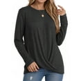 thumbnail image 1 of OALUXE Long Sleeve Shirts for Women Dressy Casual Tunic Tops Crewneck Front Twist Blouses, 1 of 7