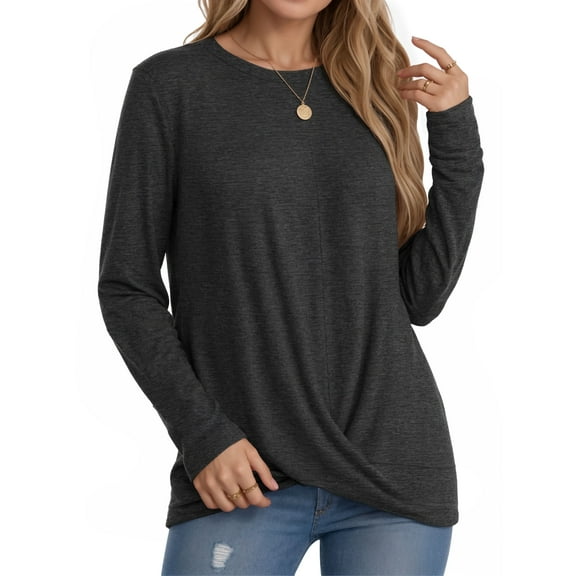 OALUXE Long Sleeve Shirts for Women Dressy Casual Tunic Tops Crewneck Front Twist Blouses