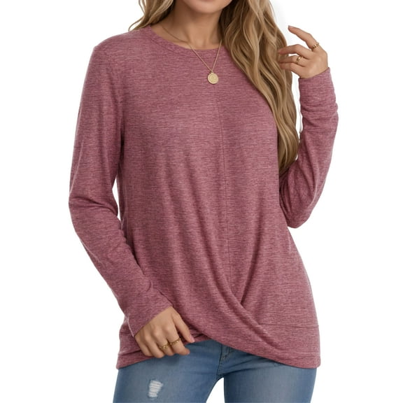 OALUXE Long Sleeve Shirts for Women Dressy Casual Tunic Tops Crewneck Front Twist Blouses