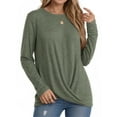 thumbnail image 1 of OALUXE Long Sleeve Shirts for Women Dressy Casual Tunic Tops Crewneck Front Twist Blouses, 1 of 7
