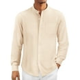 thumbnail image 1 of OALUXE Men's Linen Shirts Long Sleeve Button Down Shirt Band Collar Casual Summer Beach Shirts, 1 of 7