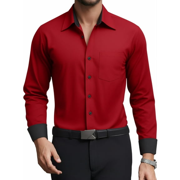 OALUXE Mens Dress Shirts Formal Long Sleeve Button Down Business Contrast Shirt with Pocket