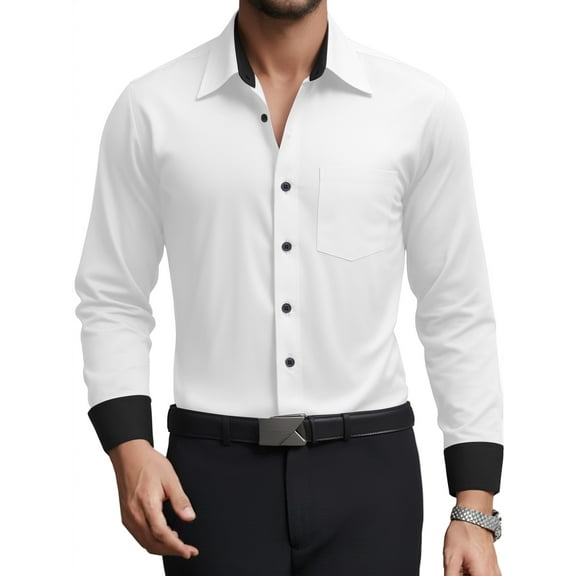 OALUXE Mens Dress Shirts Formal Long Sleeve Button Down Business Contrast Shirt with Pocket