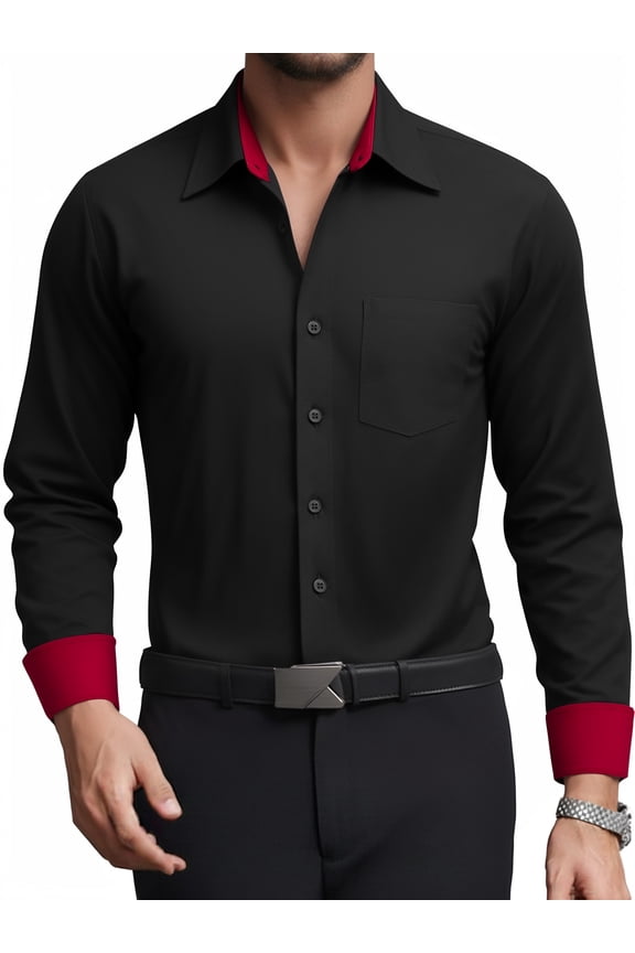 Mens Dress Shirts Formal Long Sleeve Button Down Business Contrast Shirt with Pocket