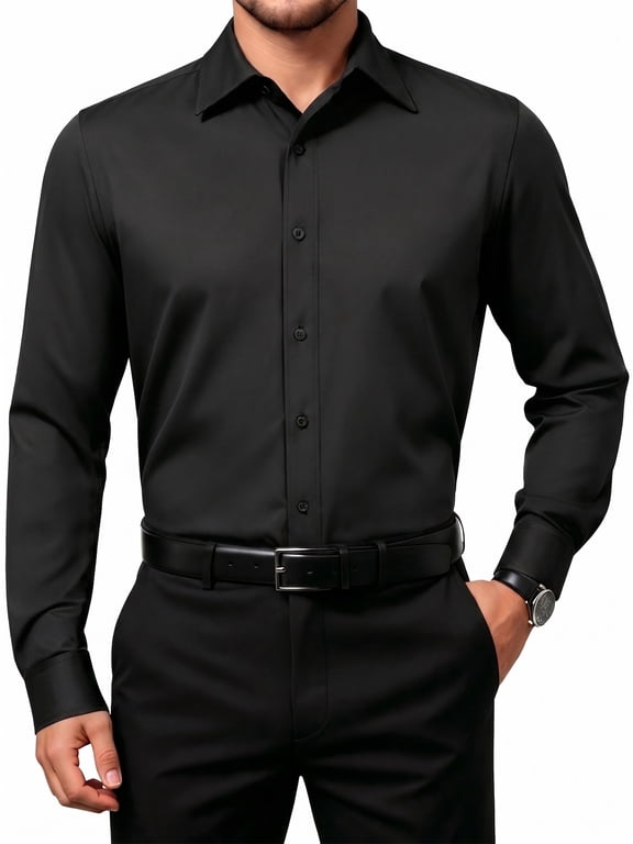 Mens Dress Shirts Formal Long Sleeve Button Down Business Solid Shirt