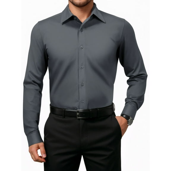 OALUXE Mens Dress Shirts Formal Long Sleeve Button Down Business Solid Shirt