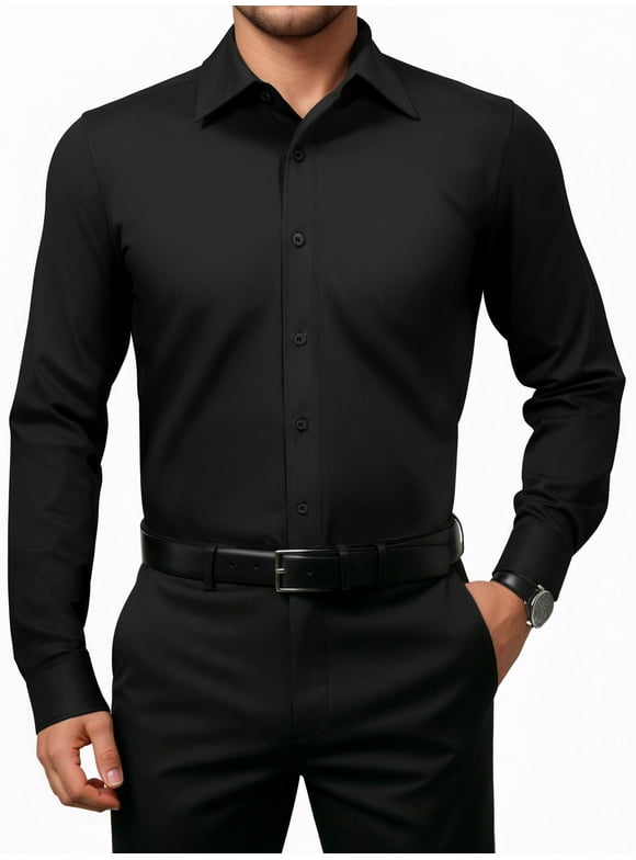 Mens Dress Shirts Formal Long Sleeve Button Down Business Solid Shirt