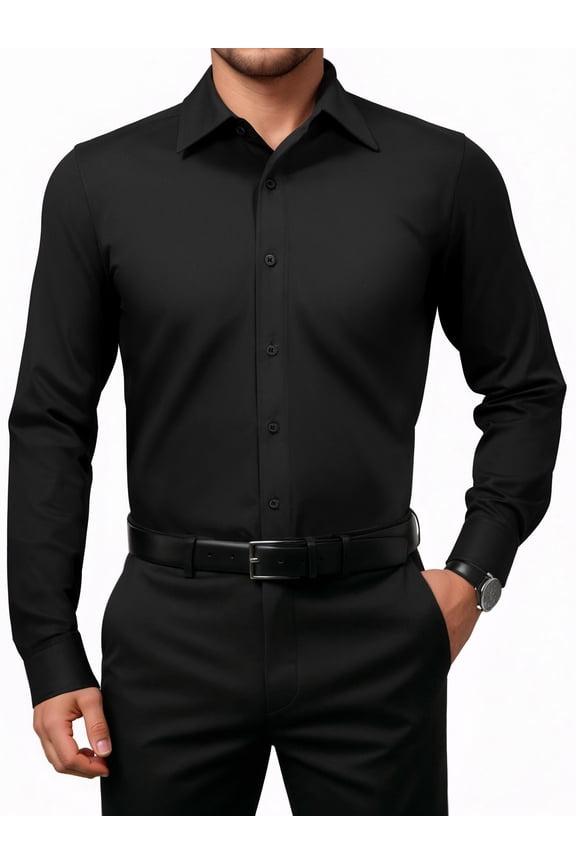 Mens Dress Shirts Formal Long Sleeve Button Down Business Solid Shirt