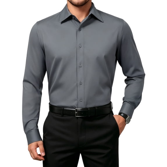 OALUXE Mens Dress Shirts Formal Long Sleeve Button Down Business Solid Shirt
