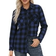 thumbnail image 1 of OALUXE Plaid Shirts for Women Roll Up Long Sleeve Casual Button Down Blouses Tops with Pockets, 1 of 7