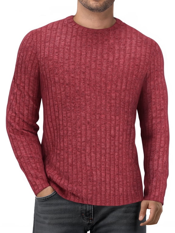 Ribbed Long Sleeve Shirts for Men Crewneck Undershirts Thermal Basic Tops
