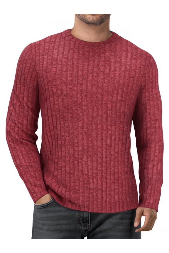 Ribbed Long Sleeve Shirts for Men Crewneck Undershirts Thermal Basic Tops