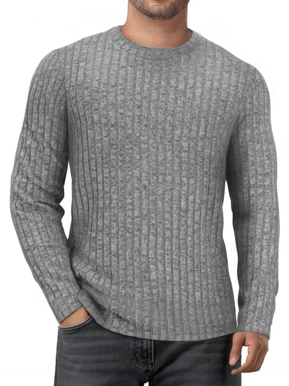 Ribbed Long Sleeve Shirts for Men Crewneck Undershirts Thermal Basic Tops